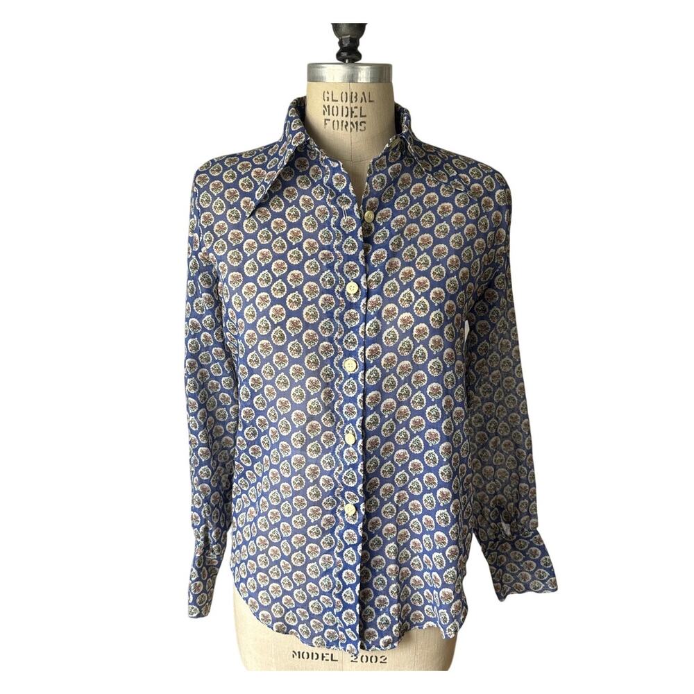 Bullock's Vintage Semi-Sheer Button Down Shirt Floral Print Size Medium NEW NWT